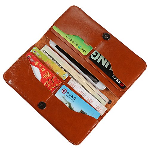 Pajuva Leather Phone Case Long Bifold Wallet, Brown