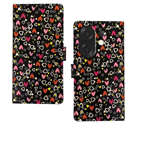 Image of amazon basics Vivo X200T 5G Flip Cover | Card Pockets Wallet & Stand | Flip Cover for Vivo X200T 5G (Black Hearts)