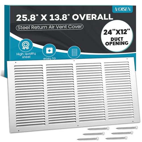 VOISEN Return Air Grille,Fits 24x12 Duct Opening,Steel Return Vent Cover, White Vent Cover Grill for Sidewall and Ceiling,HAVC Cold Air Return Vent Cover,Overall Size:25.8'W X 13.8'H