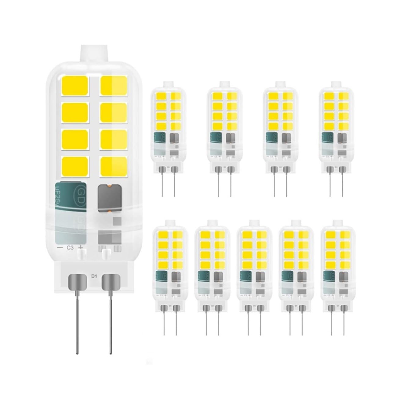 Ampoule LED G4 12v3w, 2835smd sans scintillement, 2700k/4000k/6000k en option, adapté aux lustres (3w-10pcs/blanc 6500K)