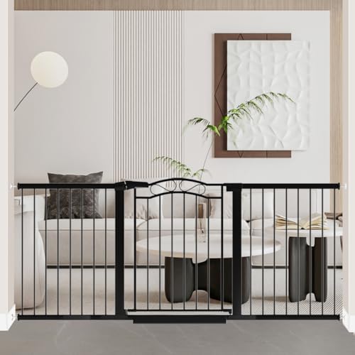 Image of Fairy Baby 70.9 inch-76.3 inch Extra Wide Baby Gate for Stairs Doorways, Pressure Mount Pet Gate Auto Close Safety Child Gate, Long Large Dog Gate Indoor for House, 71 72 73 74 75 76 Inches Wide, Black