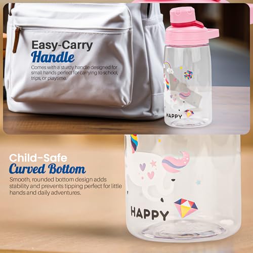 Image of BAYBEE Joy Baby Sipper Water Bottle for Kids | Spill-Proof & BPA Free Safe Sippy Water Bottle 480ml for Kids 6+ Months | Drinking Training Sipper Bottle for School Kids & Toddlers, Boys Girls (Pink)