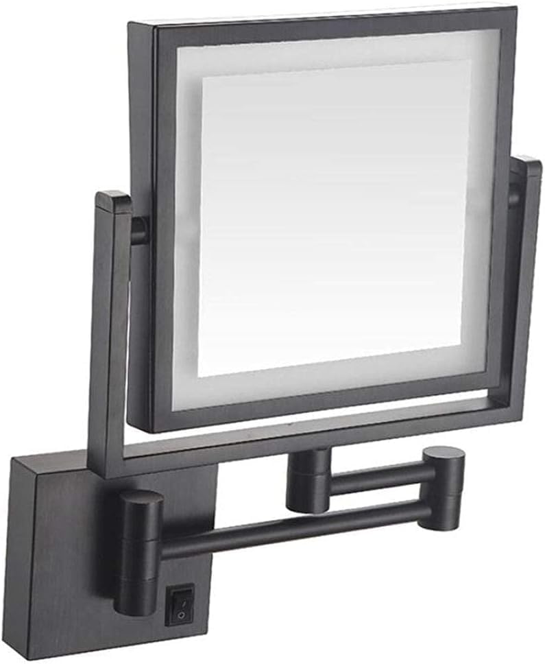 Miroir de maquillage mural noir avec éclairage LED et grossissement 3X