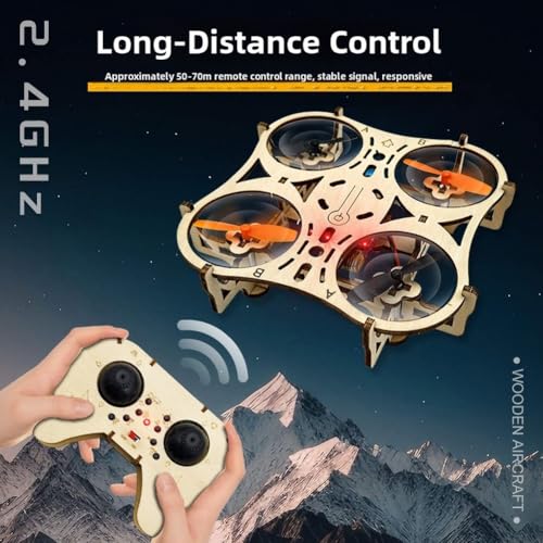 DIY Holz Drohnen Bausatz Ferngesteuert Quadcopter mit LED Lichtern 360° Stunts Ein-Tasten Start Landung 3 Geschwindigkeiten Hoversystem Leichter Rahmen für Anfänger und Hobby Bastler 24x19x5cm – Bild 3