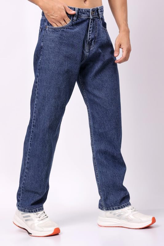 Image of London Hills Men's Relaxed Fit Baggy Jeans | Streetwear Style Loose Denim Pants for Casual Wear | Comfortable Cotton Blend Jeans with Trendy Wide Leg Fit