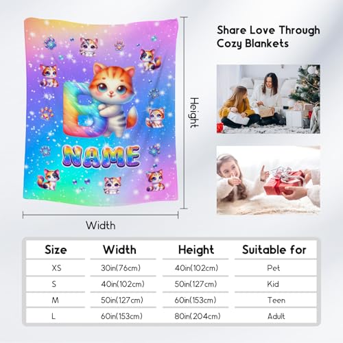 Cat Lovers Blanket - Personalized Blankets Gifts for Girls - Cute Pattern Soft Cozy Flannel Throw for Sofa Living