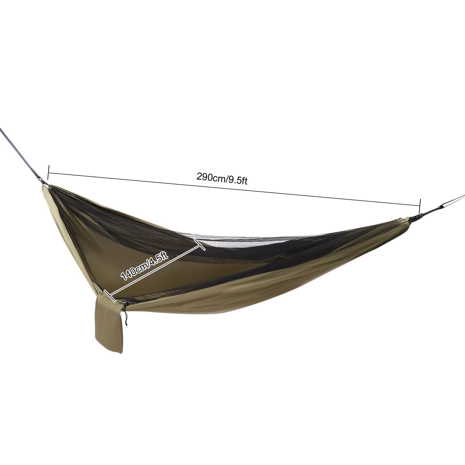 Amaca da campeggio con zanzariera e telone per tenda, traspirante, in nylon e poliestere, da viaggio, portata 200 kg, 2,9 x 1,4 m (verde militare)
