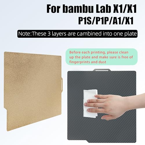 Image of 3D Printer PET PEI Build Plate for Bambu Lab X1 /X1C /X1E /P1P /P1S /A1, 257x257mm Smooth Carbon Fiber PET + Textured PEI Spring Steel Plate for Bambu Labs Series 3D Printers