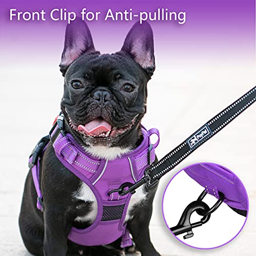 Image of PoyPet No Pull Dog Harness, No Choke Reflective Dog Vest, Adjustable Pet Harnesses with Easy Control Padded Handle for Small Medium Large Dogs(Purple Matching Trim,L)