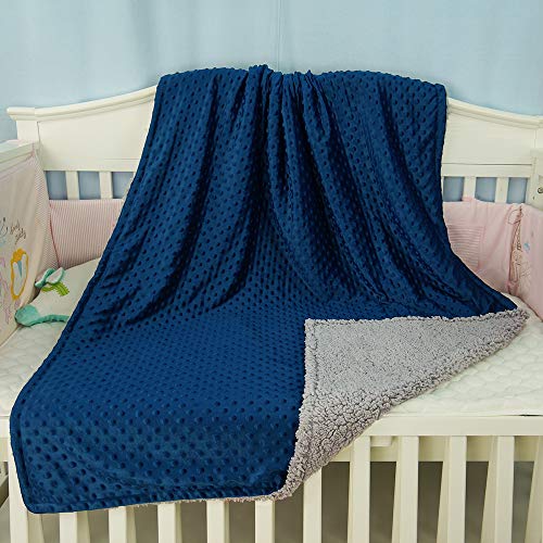 Image of BlueSnail Toddler Crib Minky Blanket with Plush Shepra Fleece (Navy+Light Gray, 40Wx 60L)