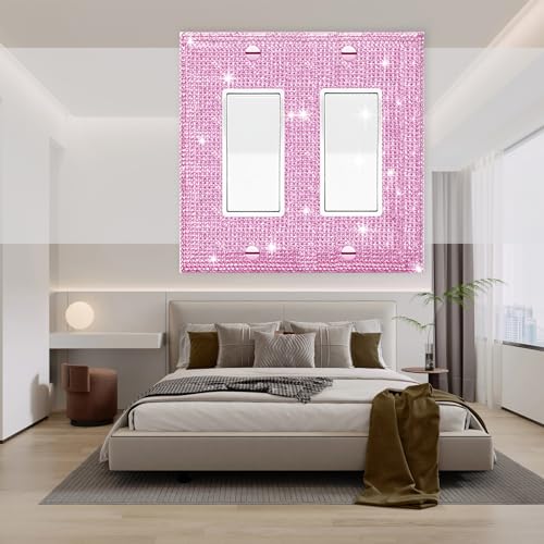 Image of Shiny Pink Rhinestones Wall Plates Double Gang Toggle Light Switch Plate Decorative Light Switch Cover Rhinestones Outlet Covers Wall Plate Decorative