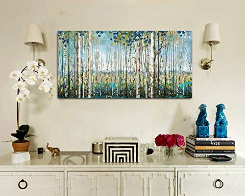 Image of Pogusmavi Forest & Mountain Wall Art Green Birch TreeFramed Nature Landscape Pictures for Living Room, Bedroom & Office Large Paintings Wall Decor Tree and Artwork for Wall Decor