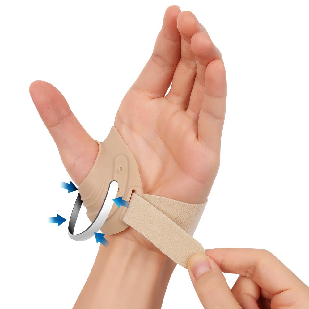FORTEMOTUS CMC Thumb Brace - CMC Joint Support Stabilizer: for Thumb Joint Pain, Tendonitis, Osteoarthritis, Instability, Lightweight & Adjustable Thumb Support Brace for Men Women Beige, Left Hand Beige - Left Hand Small