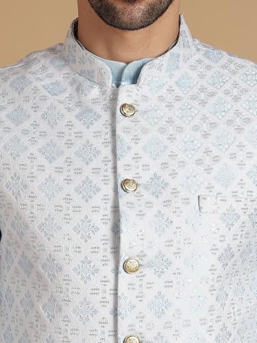 Image of men's Silk Blend Kurta Pejama & Waistcot Set