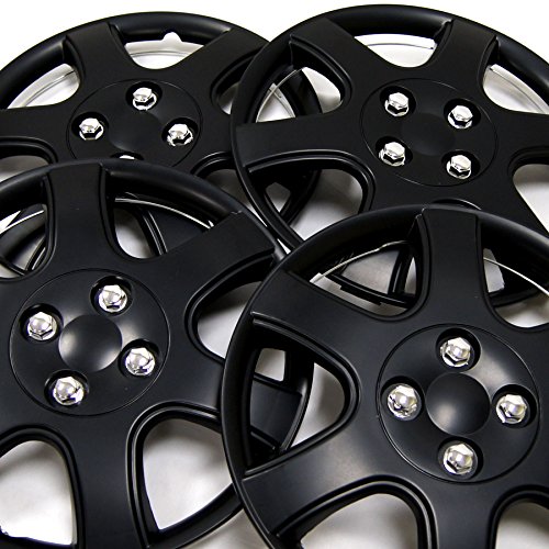 Image of WC3-14-5888-B - Pack of 4 Hubcaps - 14-Inches | Black | Style 888 Style Snap-On (Pop-On) Type Matte Black Wheel Covers Hub-caps