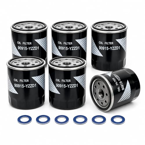 90915-YZZD1 Engine Oil Filter 6-Pack Fits for Toyota Camry Tacoma Highlander Tundra 4Runner Sienna Avalon Solara Replaces 90915-YZZD2 YZZG2 20003 20001