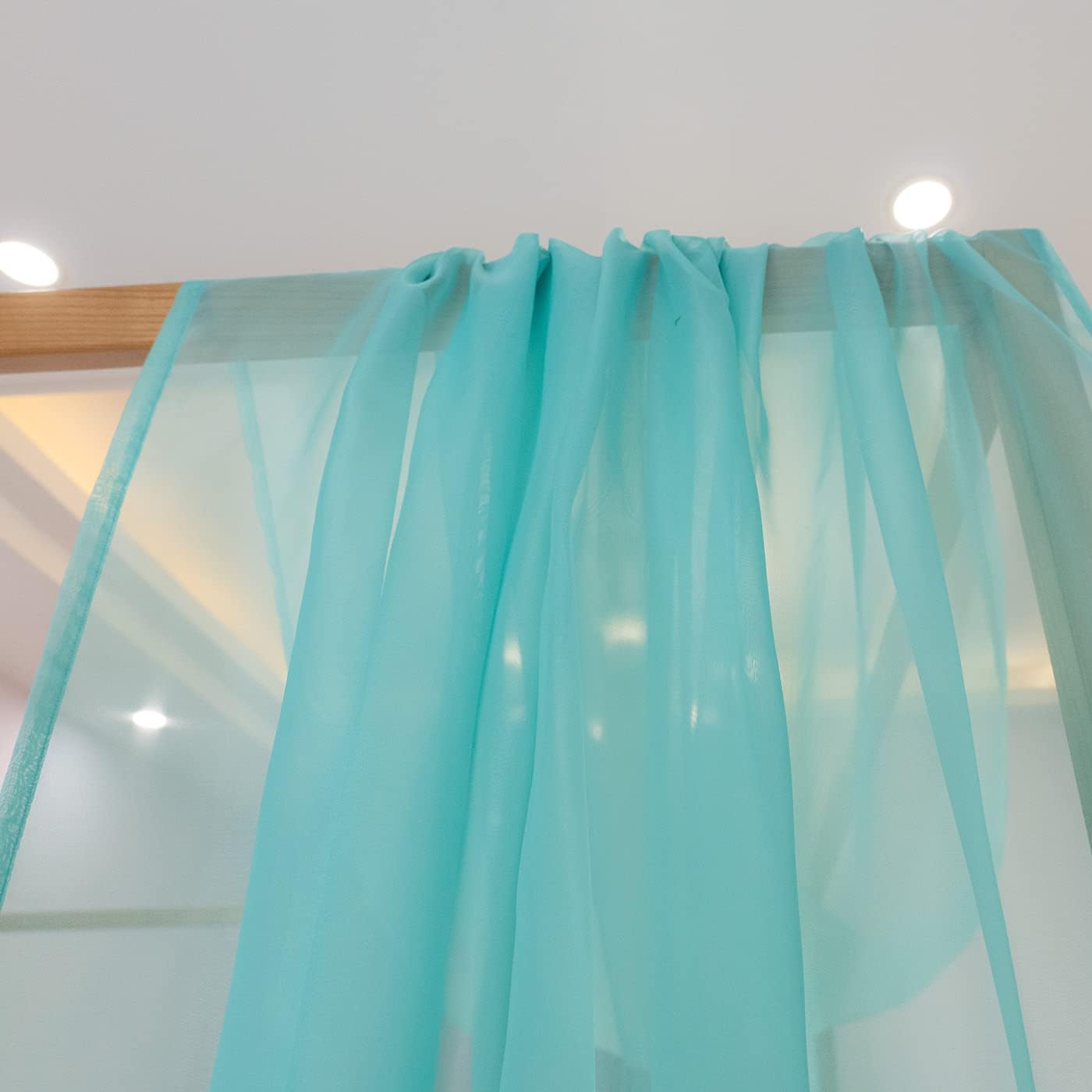 Linentalks Turquoise Canopy Bed Curtains for Queen & Full, Aqua Blue Scarf, Sheer Valance Drapery Over Bed, Four Poster Drapes, 1 PC Canopy Curtains 52X228"