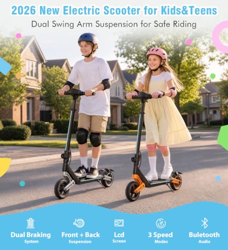 Image of Electric Scooter for Kids Ages 6-12, 150W Motor,10 Mph Max Speed, LED Display, K2-2 Speeds (6 /10 MPH), K2 Pro /K6-3 Speeds, Magnetic Charging, Colorful Light, Dual Brake Scooter for Girls Boys