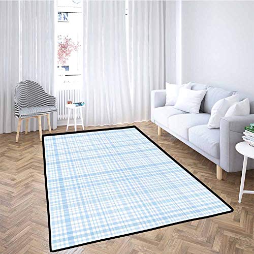 Seafoam Living Room Area Mat Rug Plaid Quilt Pattern with Squares and Lines