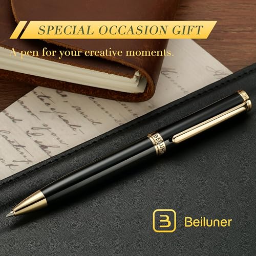 Image of BEILUNER Luxury Gel Pen with 24K Gold Finish, Black Piano Lacquer, Luxury Grade Craftsmanship, Best Pen Gift Set for Men and Women, Professional, Executive, Office, Retractable Nice Pens