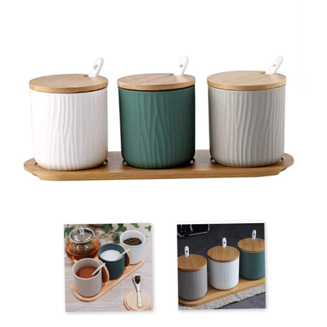 Ensemble de sucriers contenants à épices bouteilles d'assaisonnement en céramique pots à sucre avec cuillères et couvercles pour thé et café en vrac 3 pièces
