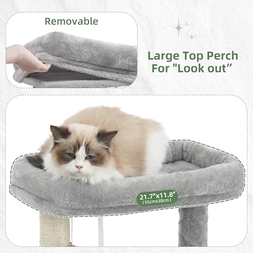 Image of Gitelsnour Cat Tree, Cat Tower with Sturdy Steel Tube, Large Perch GCT024W | 70.5'' Cat Furniture with Scratching Post, Hammock, Basket and Big Platform for Indoor Cats Large Adult, Light Gray