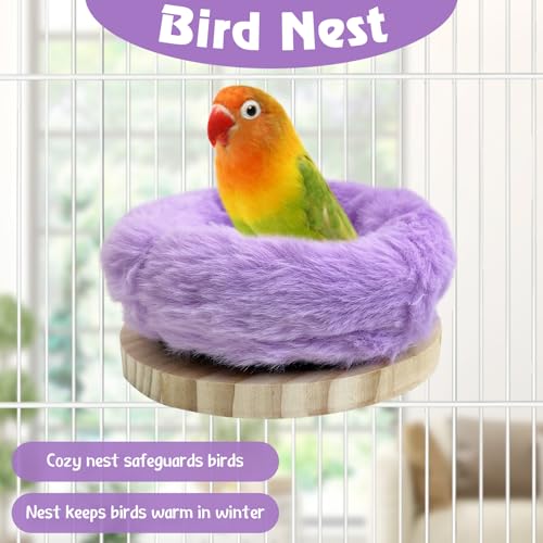 Image of Hamiledyi Bird Bed for Cage Plush Parrot Hanging Hammock Warm Bird Nest Parrot Nest House Snuggle Hut Birds Sleeping Bed Soft Warm Hammock for Parakeet Lovebird Cockatoos Budgies(Purple)