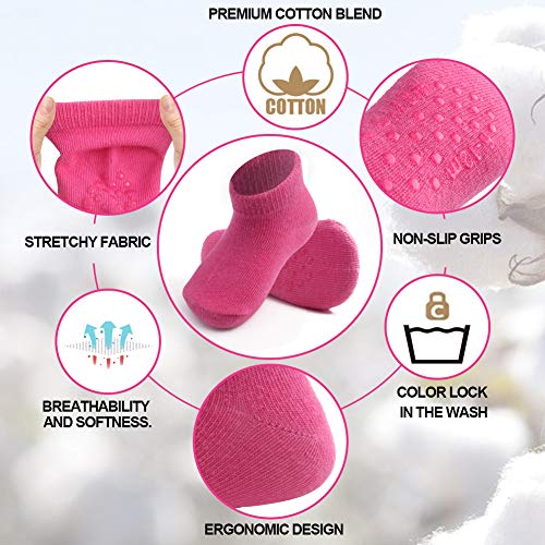 Image of JAKIDAR 12-Pair Baby Socks Non-Slip Cotton Toddler Socks Ankle Socks for Baby Toddler Kids