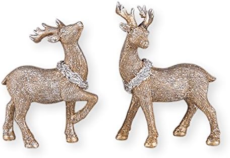 Transpac Gold Tone Glitter Small Standing Reindeer 7.5 x 5.5 Resin Figurine Set of 2