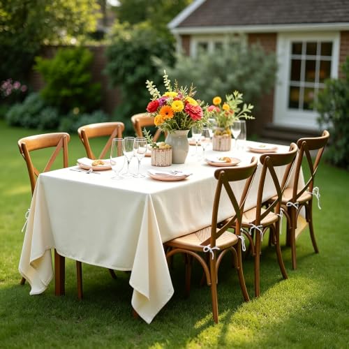 Image of 12 Pack Table Cloth 60 x 102 Inch, Rectangle Tablecloth, Stain and Wrinkle Resistant Washable Polyester Table Cover for Buffet Party, Dinner, Weddings and Camping, Ivory