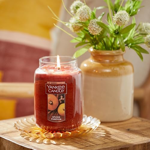 Image of Yankee Candle Spiced Pumpkin Scented Classic 22oz Large Jar Single Wick Over 110 Hours of Burn Time Perfect Accent for Fall Decor & Gifting