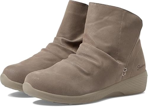Skechers Skechers Women's ARYA - FRESHER TRICK Side Zip Ruched Bootie, Taupe, 8.5M
