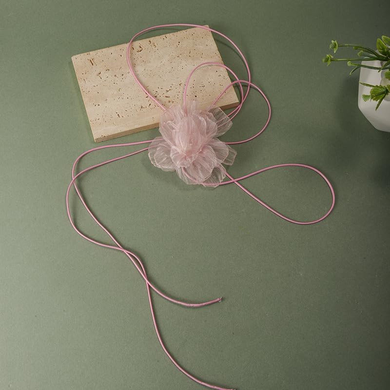 Vintage Large Flower Choker Necklace Long Suede Wrap Necklace Layered Handmade Floral Collar Bridal Wedding Party Summer for Women - Image 3