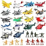 30 Pcs Airplane Toys Set Pull Back Vehicles Boys 18 Pcs Plane Playset 12 Pcs Military Soldiers Including Helicopter Toys Jet Toys Bomber Toys Fighter Jet Toys Biplane Toy for Birthday Party Favor Toys