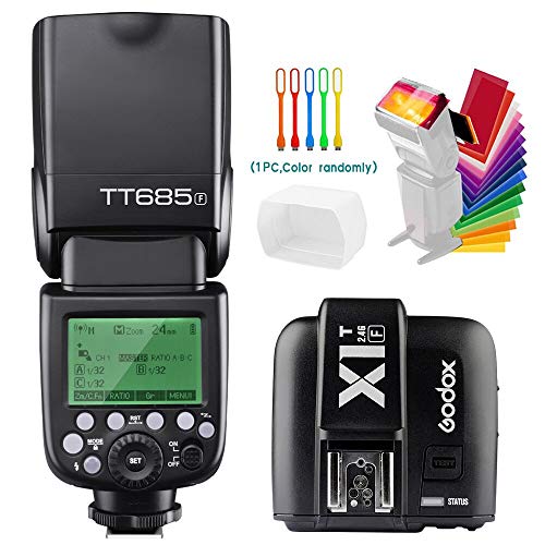 Godox TT685F TTL 2.4G GN60 High-Speed Sync 1/8000S Camera Flash Speedlite Light with Godox X1T-F Wireless Trigger Transmitter Compatible for Fujifilm Camera & Diffuser & Filter &USB LED