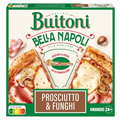 BUITONI BELLA NAPOLI Pizza con Prosciutto y Funghi - Pizza Congelada Masa Gruesa Estilo Napolitano con abundante Jamón Cocido, Queso Scamorza y Champiñones - 430g (Congelado)