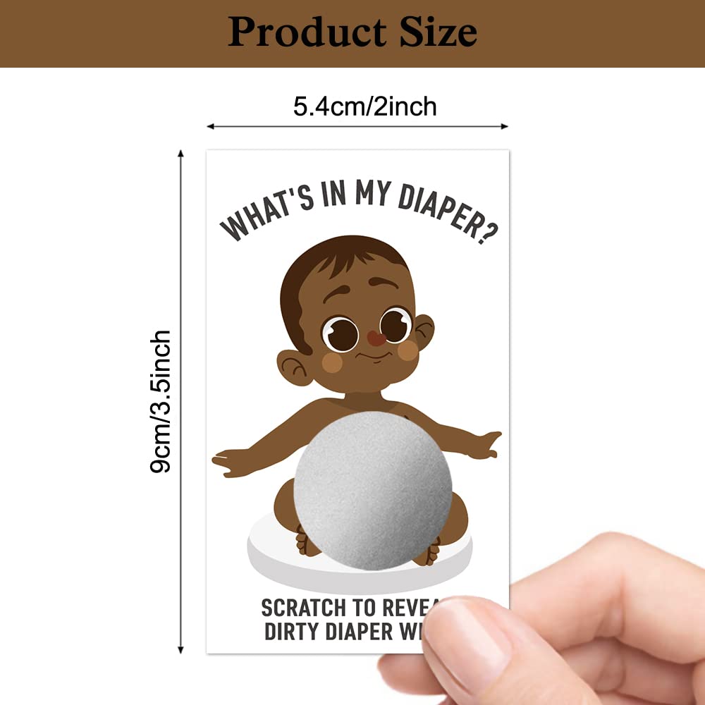 Haizct 50 Pack 'What's In My Diaper' Scratch Off Game Cards For Baby Showers & Parties (African American)