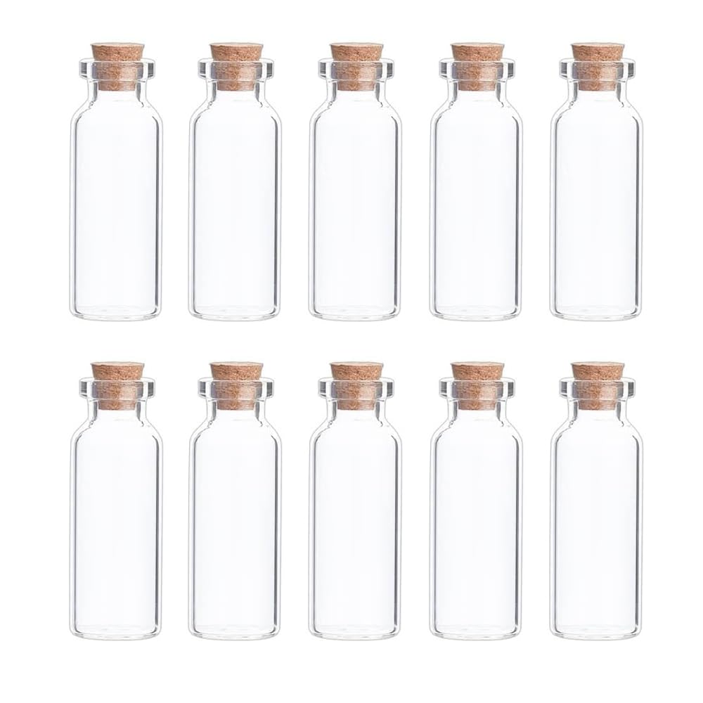 SKYPRO 10Pcs Mini Glass Bottles with Cork Lids, 22 x 65mm 15ml Tiny Glass Jars, Wishing Bottles, Small DIY Decorative Craft Vials for DIY Crafts Party Weddings Decoration Storage Accessories