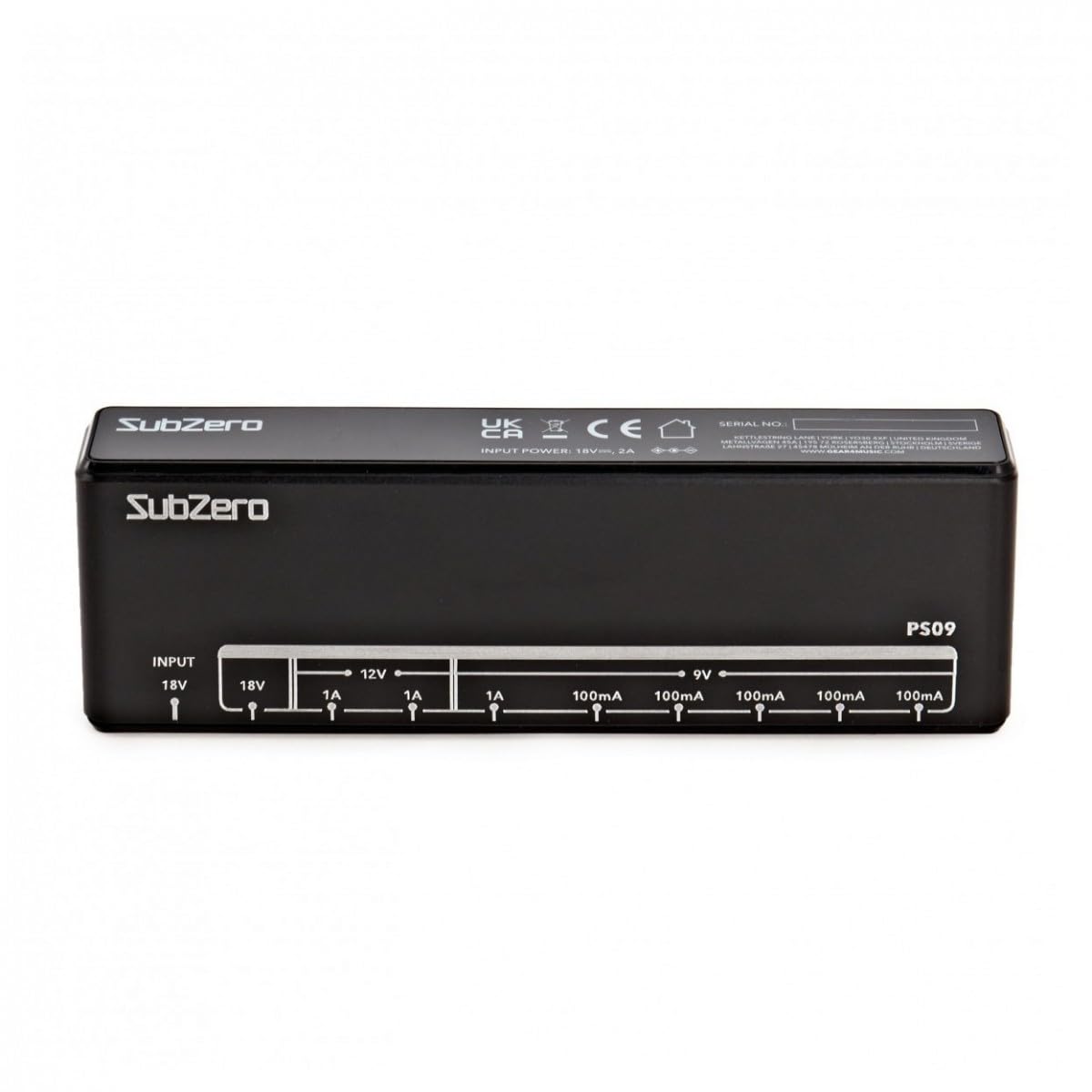 SubZero Alimentatore per pedali per chitarra con uscite da 9V 12V 18V | Alimenta fino a 11 pedali, guirlanda a cinque teste, uscite multiple 9V/12V/18V, cavi e adattatori inclusi