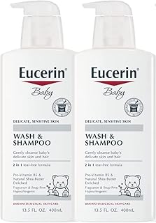 Eucerin Baby Wash & Shampoo - 2 in 1 Tear Free Formula, Hypoallergenic & Fragrance Free, Nourish and Soothe Sensitive Skin - 13.5 Fl Oz (Pack of 2)