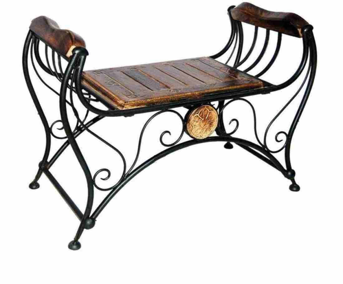 Handicrafts Wooden & Wrought Iron Patio Bench for Living Room/Lounge Furniture/Garden/Balcony Office/Club (Design 2)-image-32