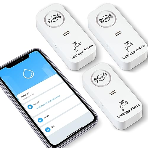 Detector de Agua WiFi (WiFi de 2,4 G), Alarma de 90 dB con Sensor de Agua y aplicación de Alarma, Alarma de Agua inalámbrica, para tuberías, dormitorios, cocinas, baños, sótanos (3 Unidades)