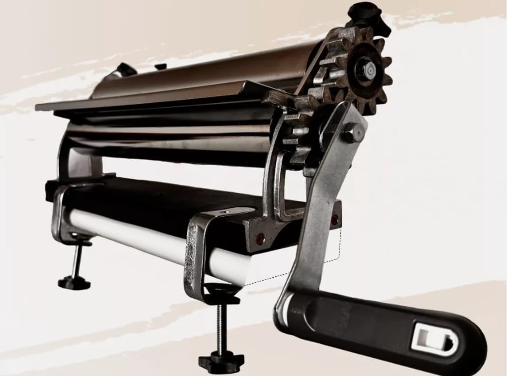 15.75in (40cm) Chrome Dough Laminator – Manual Pasta Maker for Noodles, Breads, Pizza, and Pastry – Adjustable Thickness Control, Durable Cast Iron and Steel Construction