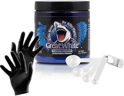 Plant Success Great White 4 oz Mycorrhizae Premium Nutrients | Organic Inoculant Provides Vitamins, Enhances Growth and Increases Yields with Hydro Empire Measuring Spoons and Black Nitrile Gloves