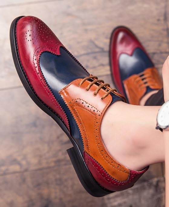 Men's Leather Oxfords Derby Shoes Lace Up Wingtip Dress Shoe Casual Slip-On Low Heel Wear-Resistant Non-Slip Fanshion Business Formal Shoes for Work Dating Prom4