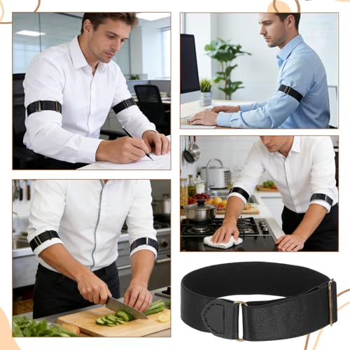 Image of 4Pcs Black Elastic Adjustable Arm Band, Unisex Stretchy Sleeve Garters Anti-Slip Shirt Long Sleeve Holders for Men