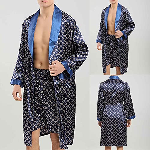 Silk Robe for Men Big and Tall Long Sleeve and Shorts 2 Piece Pajama Set Cozy Soft Lounge Kimono Spa Bathrobe2