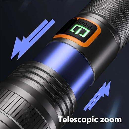 Image of Rechargeable Tactical Flashlight with Type-C | Ultra-Bright 10,000 Lumens LED Torch, Long-Range Beam, Waterproof for Outdoor Trekking & Emergency Use | M035 (Pack of 1)