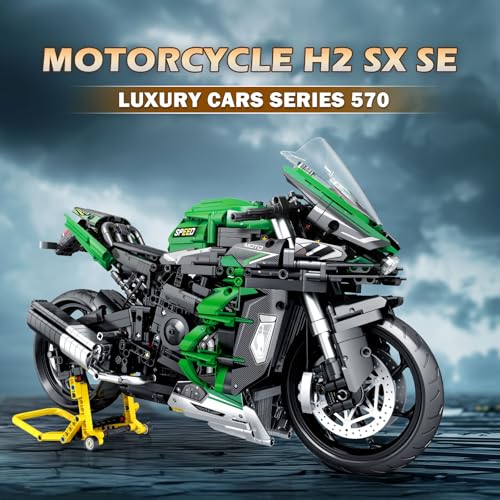Image of Reobrix Motorcycle Building Set for Adults, 1:5 Scale Technical Motorbike Model Kit with Display Stand, 2088 PCS Large Bike Building Blocks for Home Office Decor, Gift for Motorcycle Fans 14+