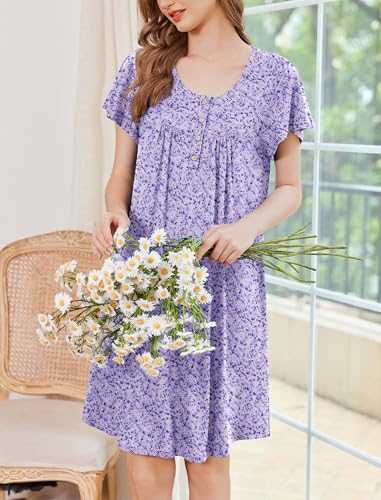 Image of Ekouaer House Dress for Women with Pockets Short Sleeve Moo Moos Plus Size Nightgowns Floral Print Mumu Dresses